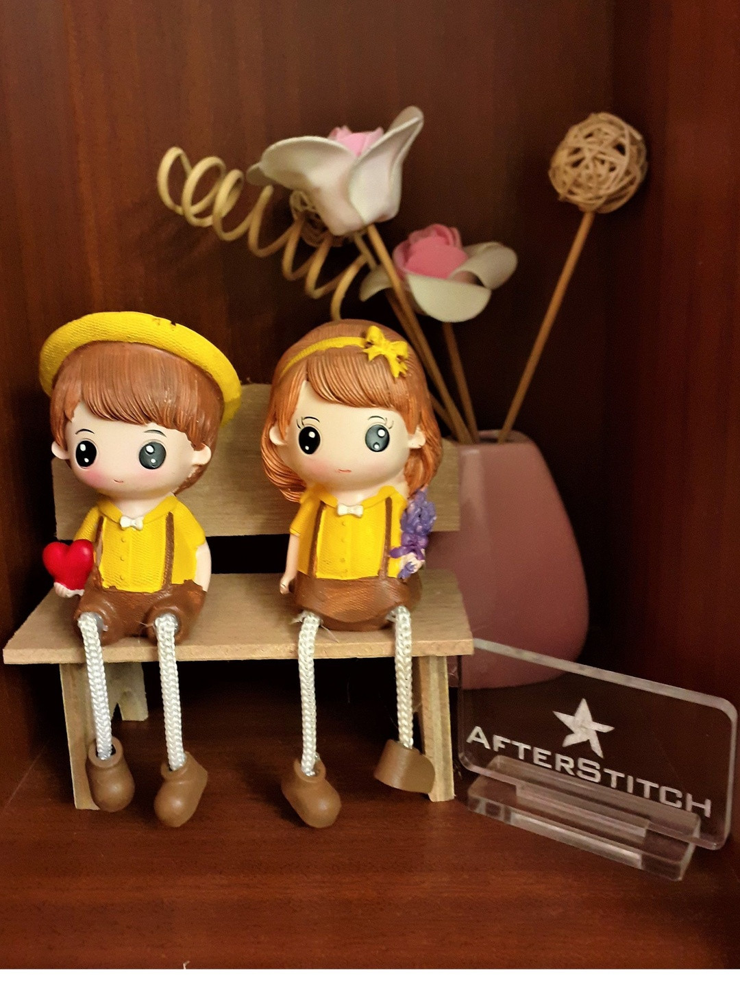 Afterstitch Couple Yellow Figurine Showpiece