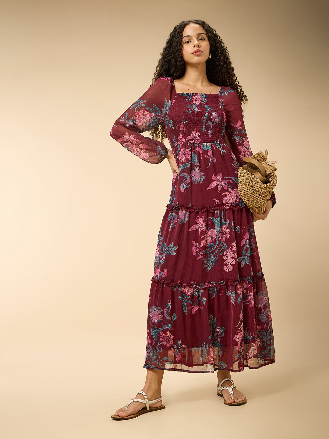 Outzidr Women Floral Print Maxi Dress