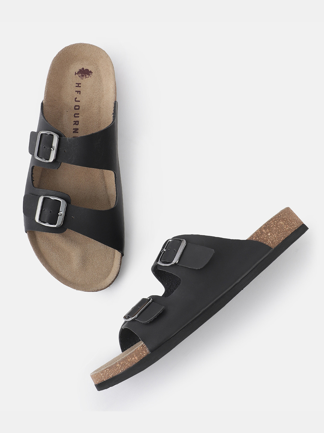 HF JOURNEY Men Regular Width Buckle Detail Leather Comfort  cork Sandals