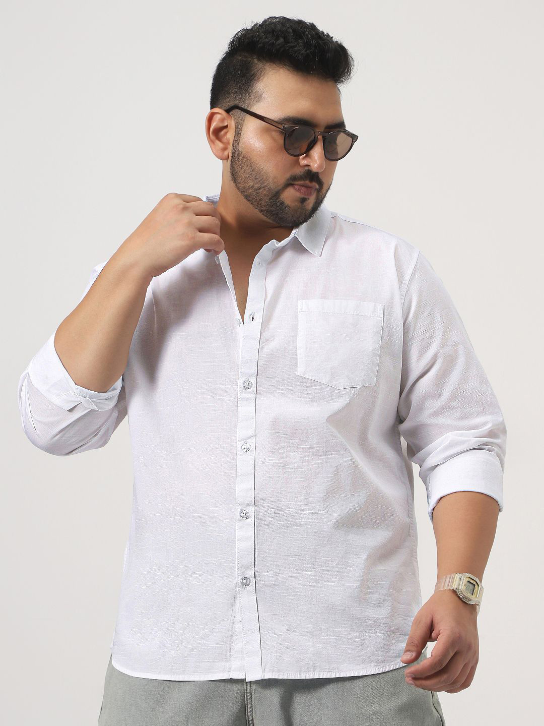 Urbano Plus Slub Spread Collar Pure Cotton Casual Shirt