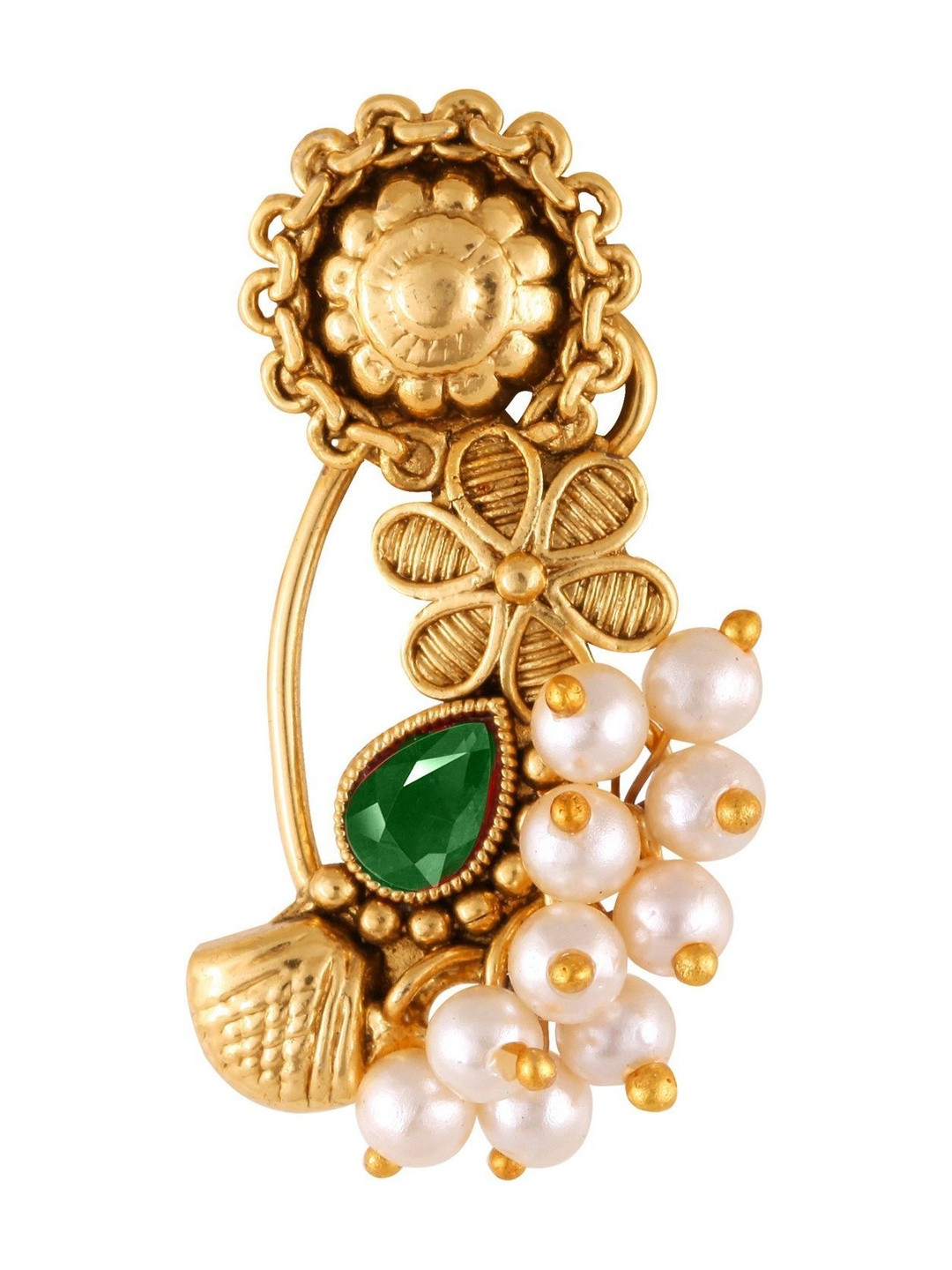 VIVASTRI Women Gold Plated Cubic Zirconia Insert Closure Alloy Nath Nosepin