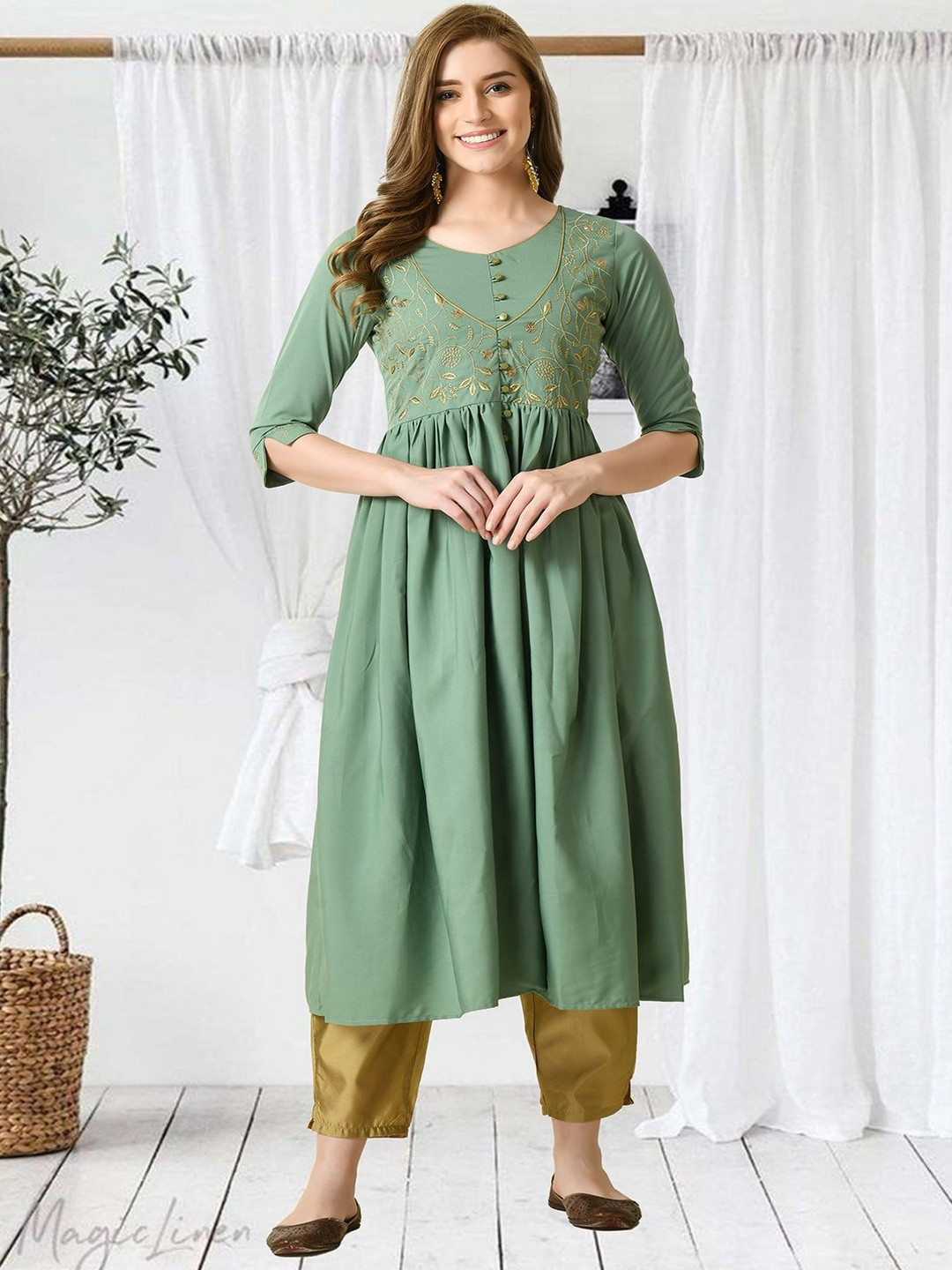 neel & ned Ethnic Motifs Embroidered Panelled Anarkali Kurta with Trousers & Dupatta
