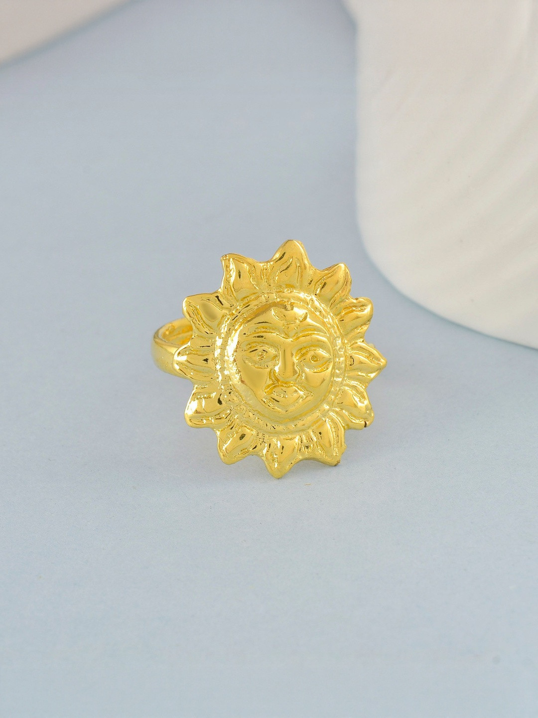 Brass Goldplated Surya Dev Sun design Adjustable Finger ring