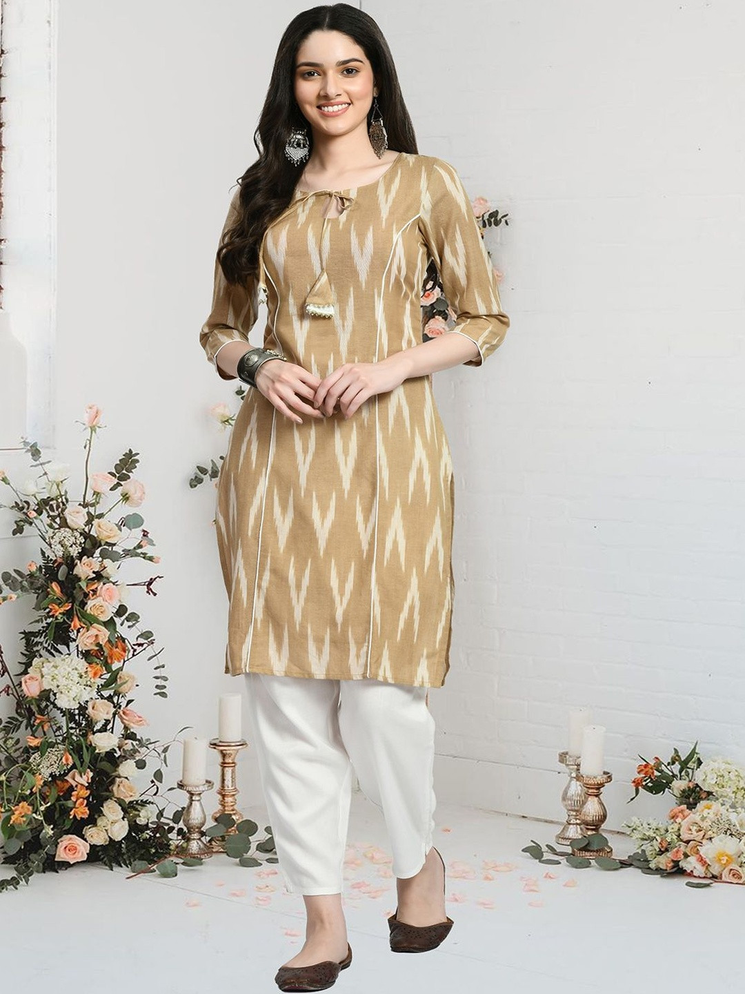 neel & ned Women Ethnic Motifs Printed Pure Cotton Kurta with Trousers