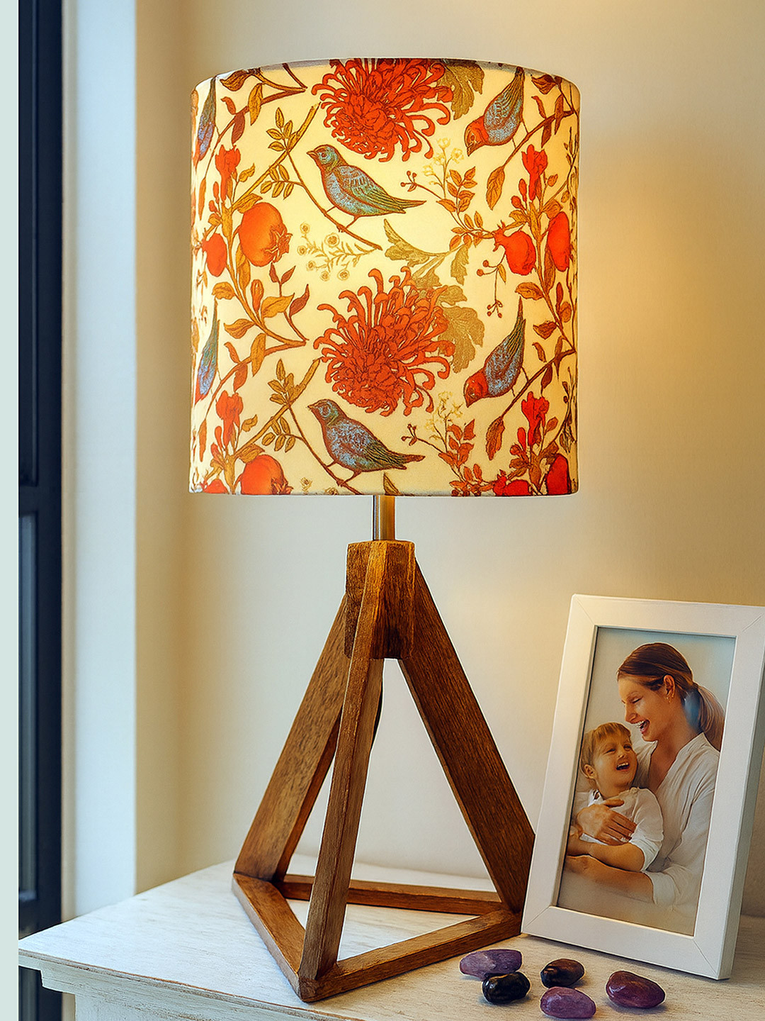 Homesake Red & Brown Printed Triangle Wooden Table Lamps