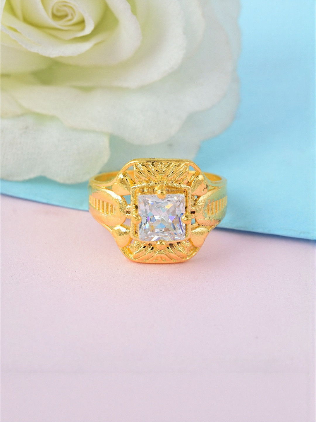 Brass Gold Plated White Quartz Fashion Finger Ring