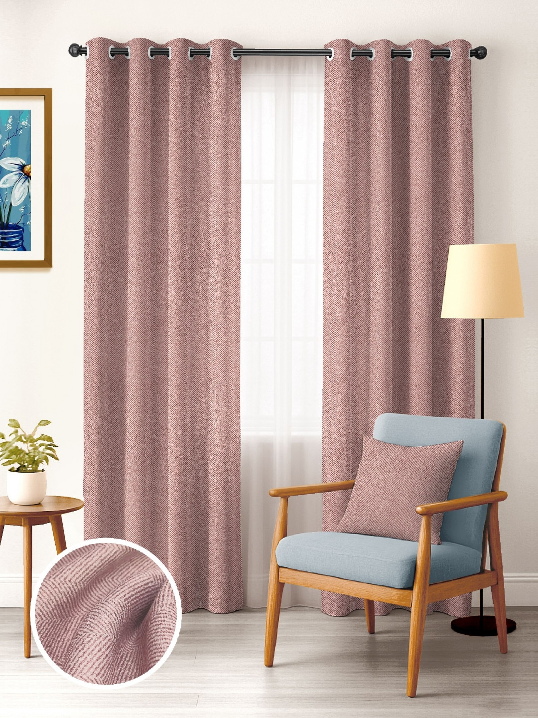 Nefertiti Home Pink 2 Pieces Textured Black Out Long Door Curtains