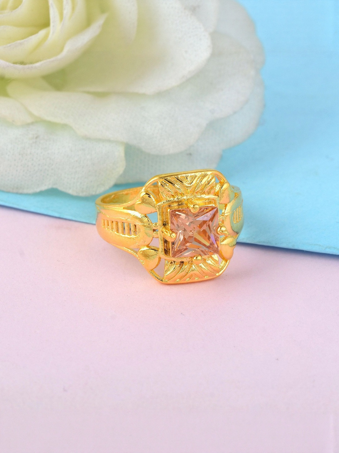 Brass Gold plated Peach Quartz Fashion Finger Ring