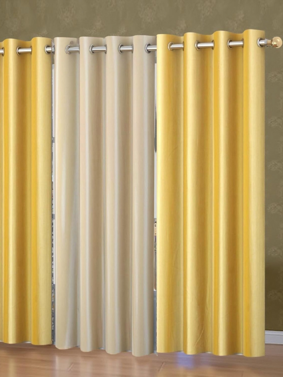 Aura Yellow & Cream 3 Pieces Room Darkening Door Curtains