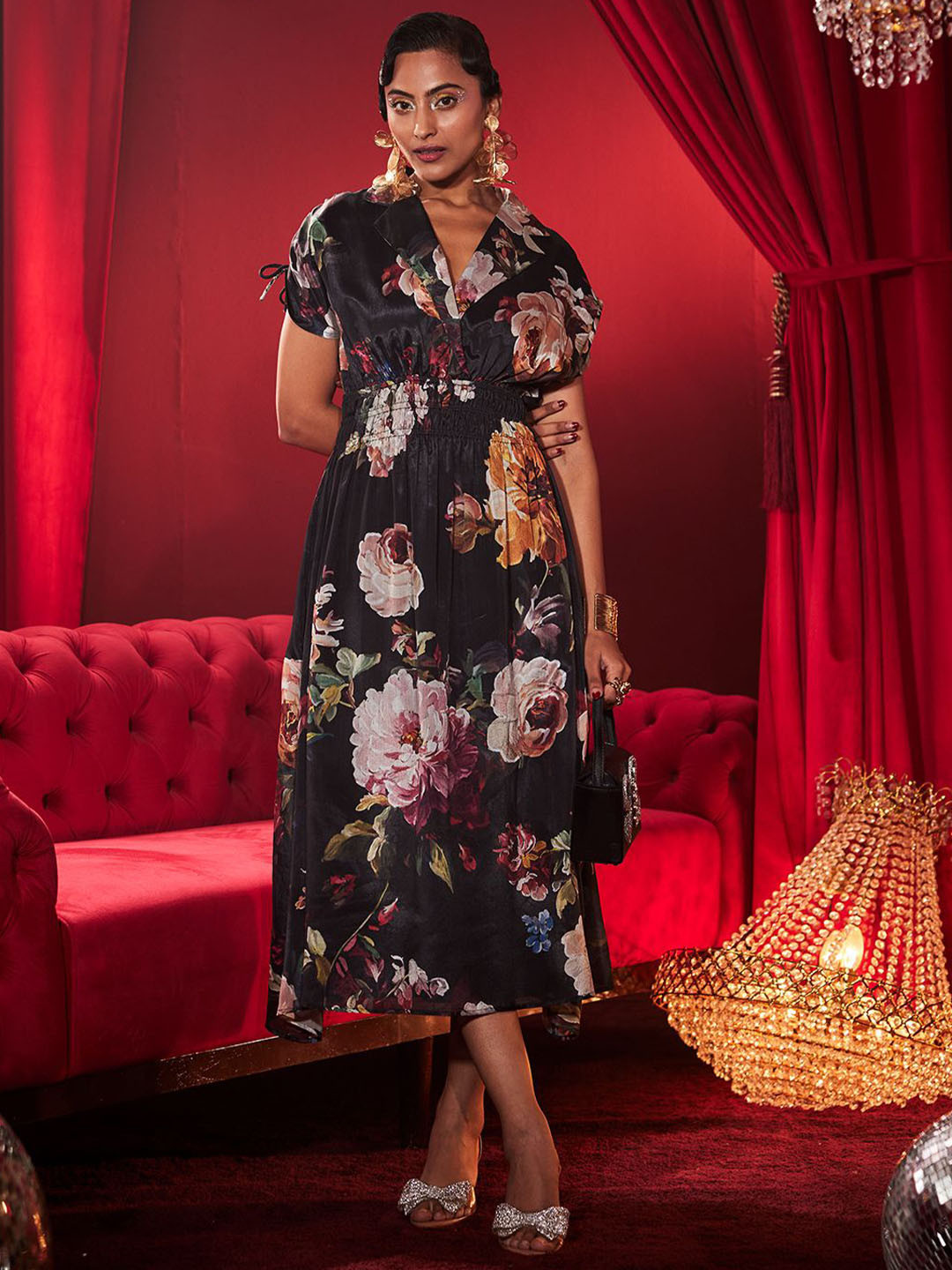 HOUSE OF FETT Women Floral Printed Wrap Midi Dress