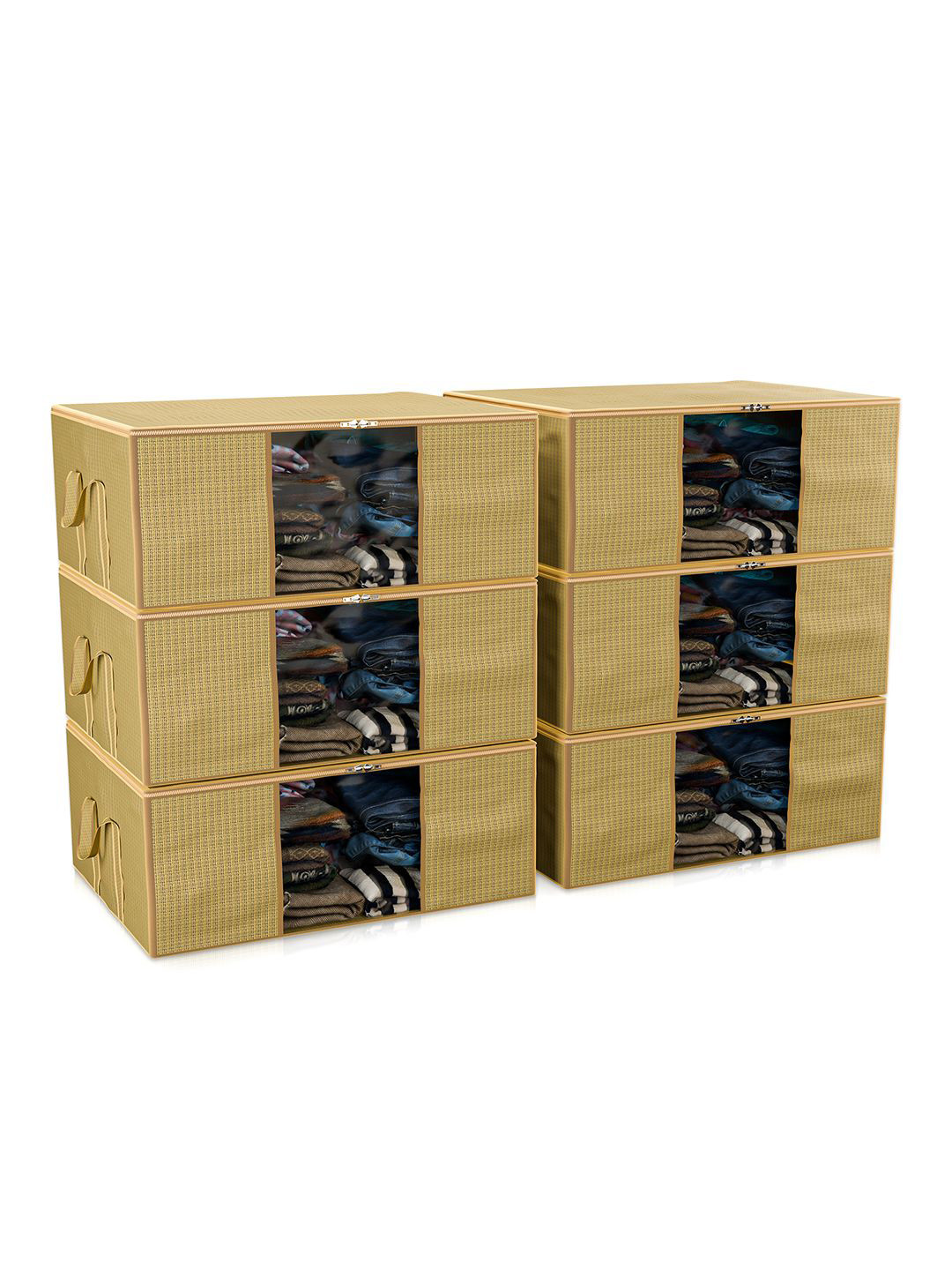 Kuber Industries Gold-Toned & Transparent 6 Pieces Blanket Covers Organisers With Zip