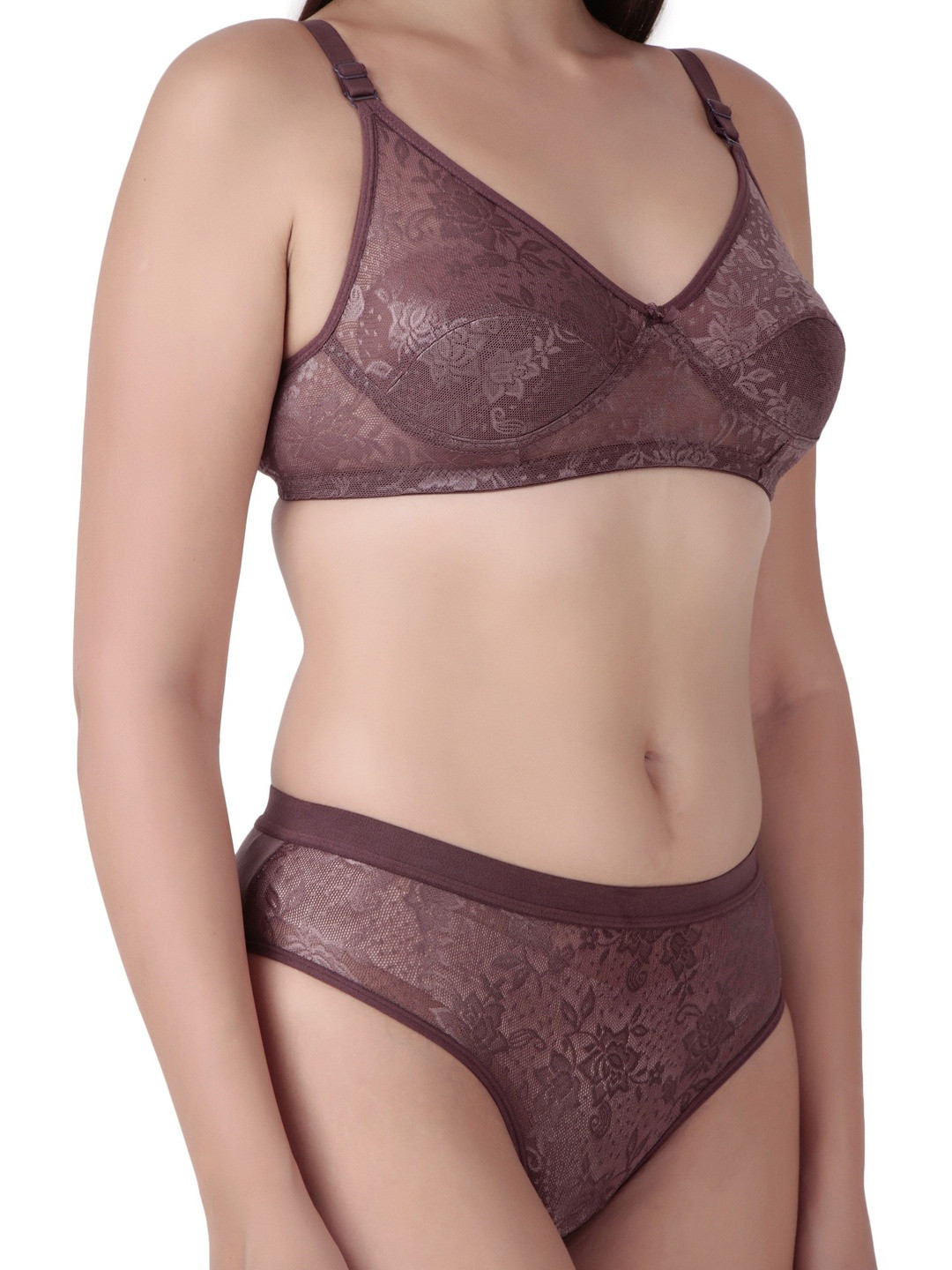 Piylu Women Full Coverage Lace Detail Bra And Briefs Set