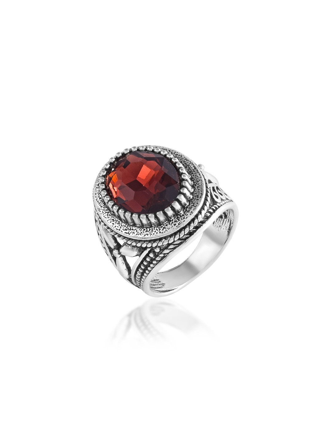 Oxidised Brass Re-constituted Created Hessonite Gomed Finger ring