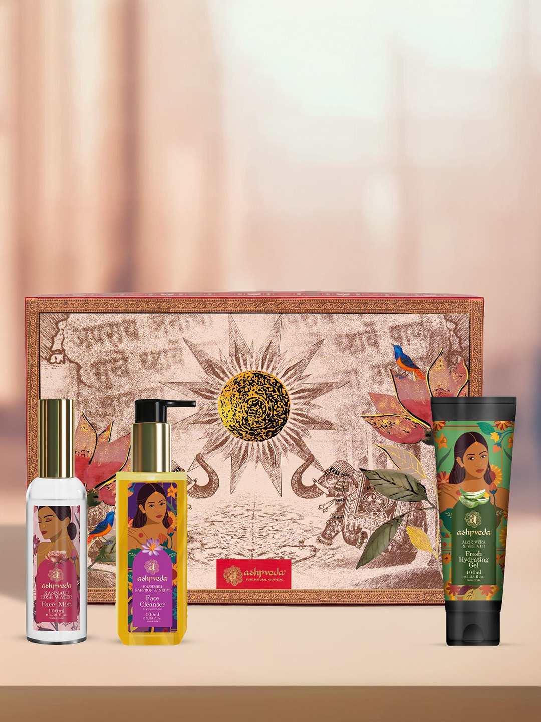ASHPVEDA Set Of 3 Neem Face Wash, Kannauj Rose Water & Hydrating Gel - 100 ml Each