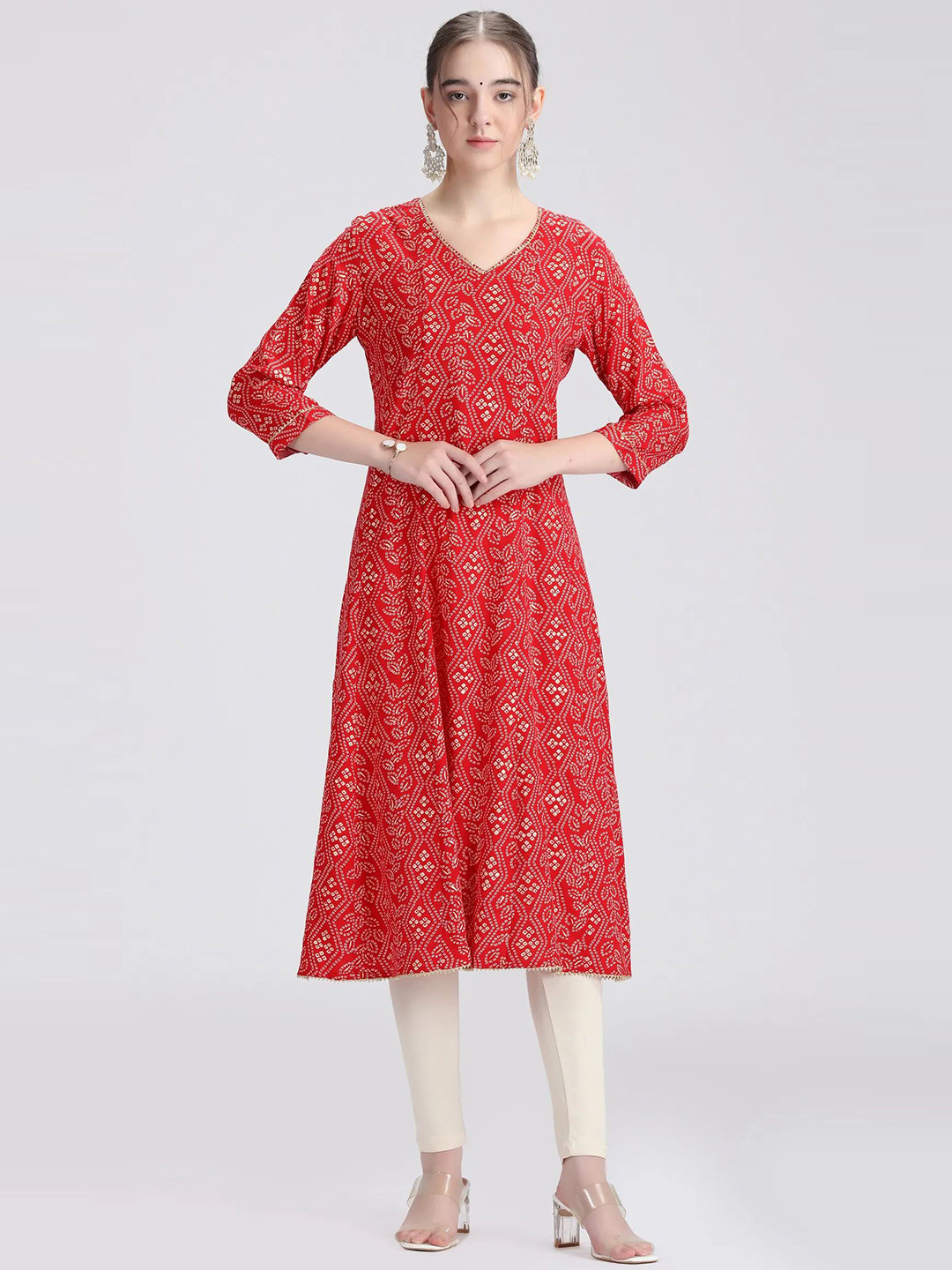 COTTON CULTURE Women Red Rayon Printed A Line Kurta