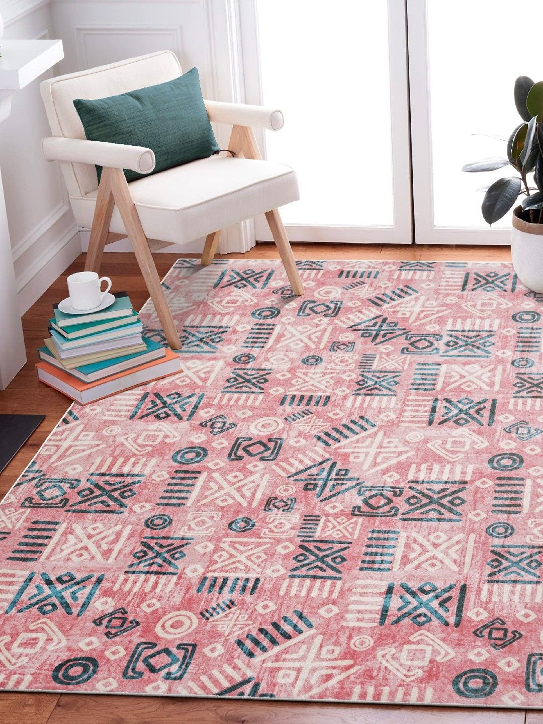 Kaleen India Pink & Teal Traditional Anti-Skid Carpet