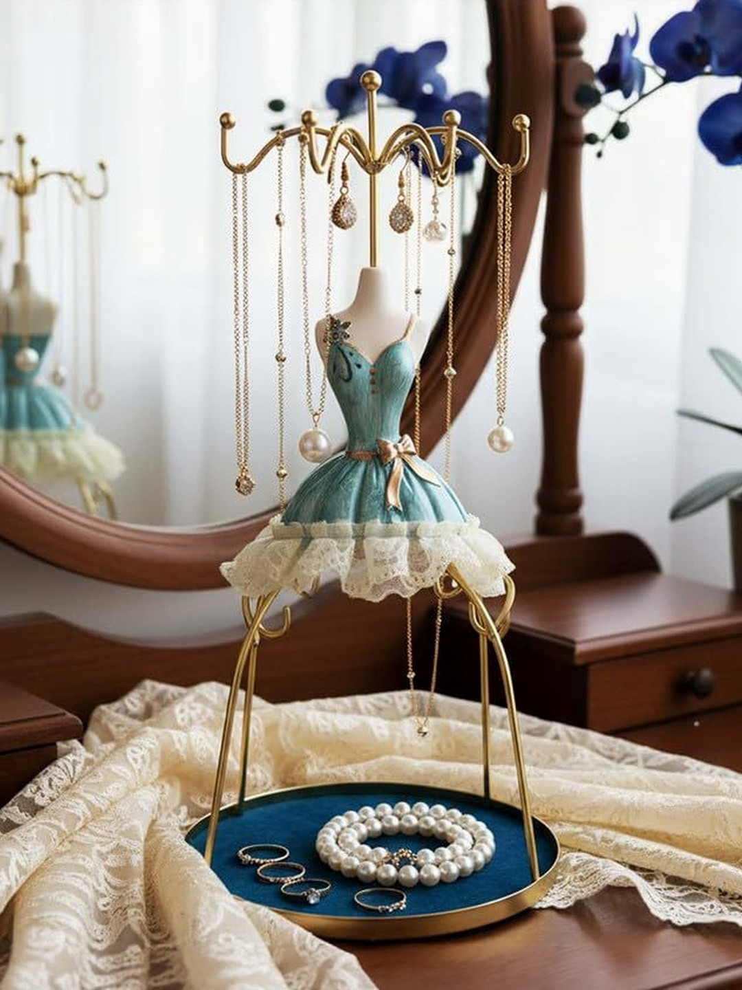 Go Hooked Blue Doll Dress Jewelry Organizer Stand with Hooks