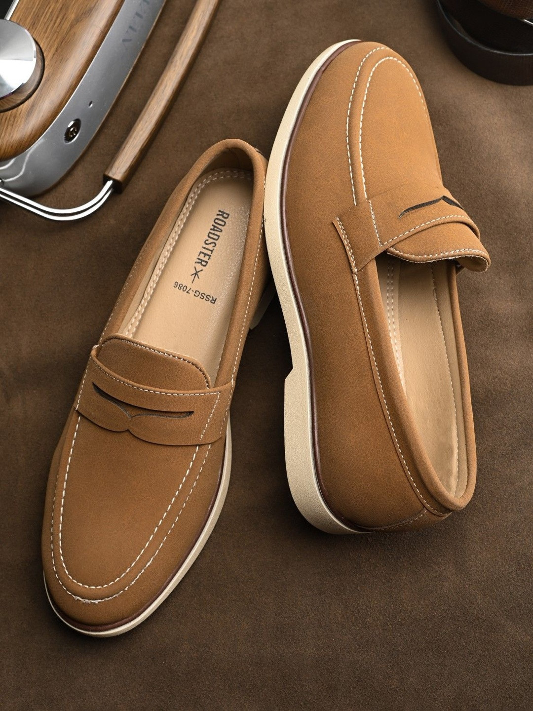 Roadster Men Tan Suede Round Toe Slip-On Casual Loafers