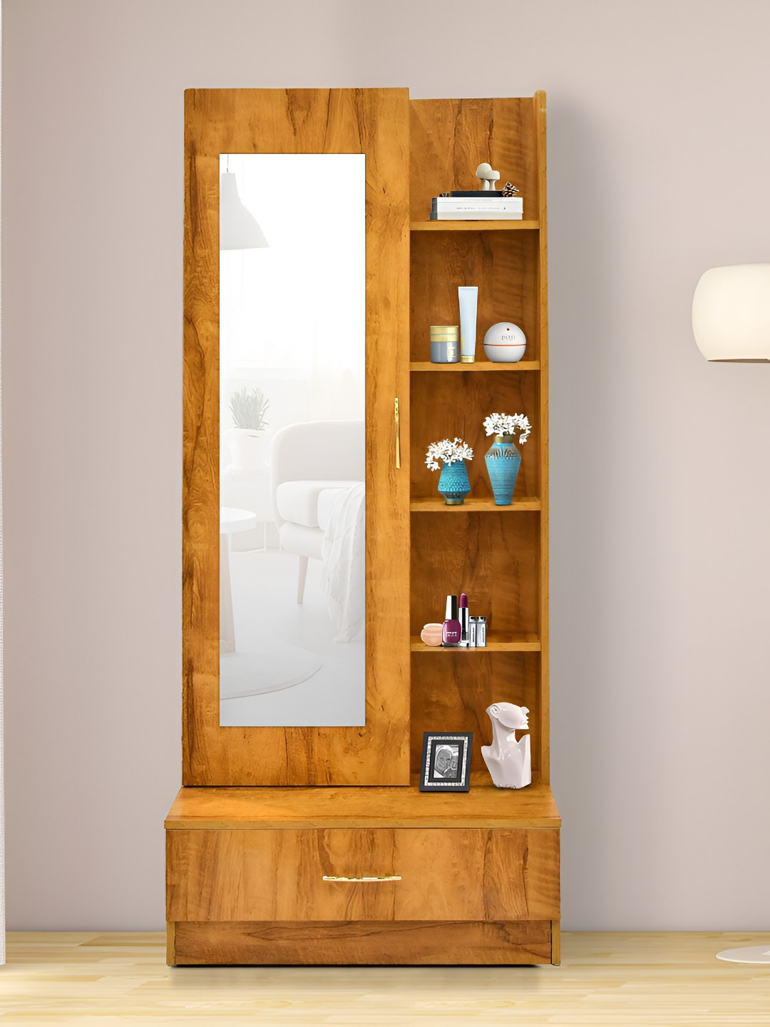 Outkraft Brown Wooden Table Top Mirror