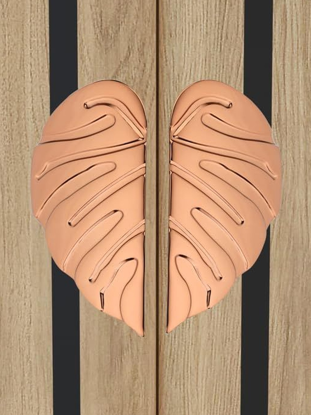 GLOXY Pack of 2 Aluminium Rose Gold Finish Leaf Shape Door Handles