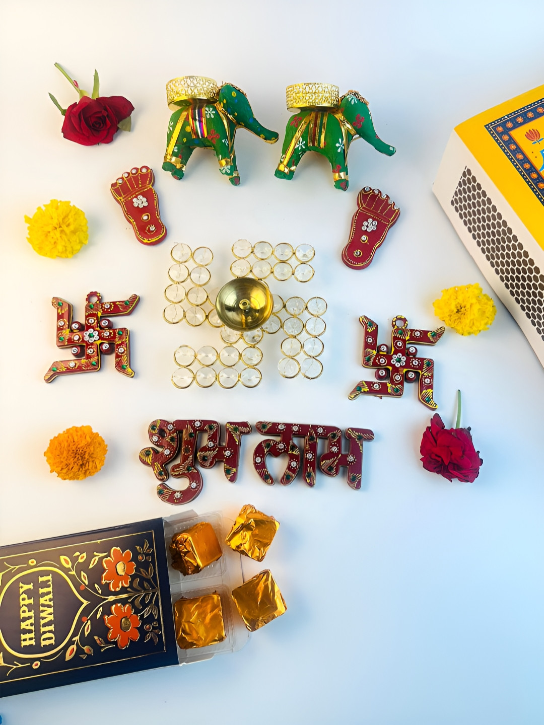 Giftii Set Of 10 Shubh Labh & Swastik Footprints WIth Chocolate Gift Set