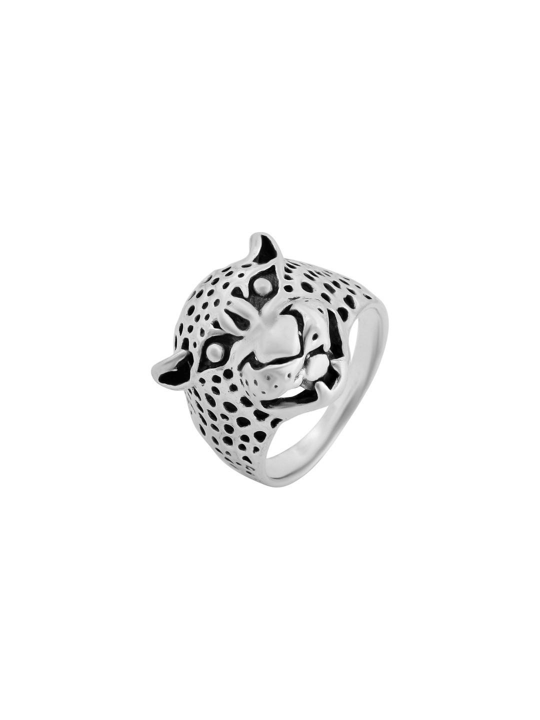 DZINETRENDZ Unisex Antique Finish Oxidised Tiger Cheetah Head Finger Ring