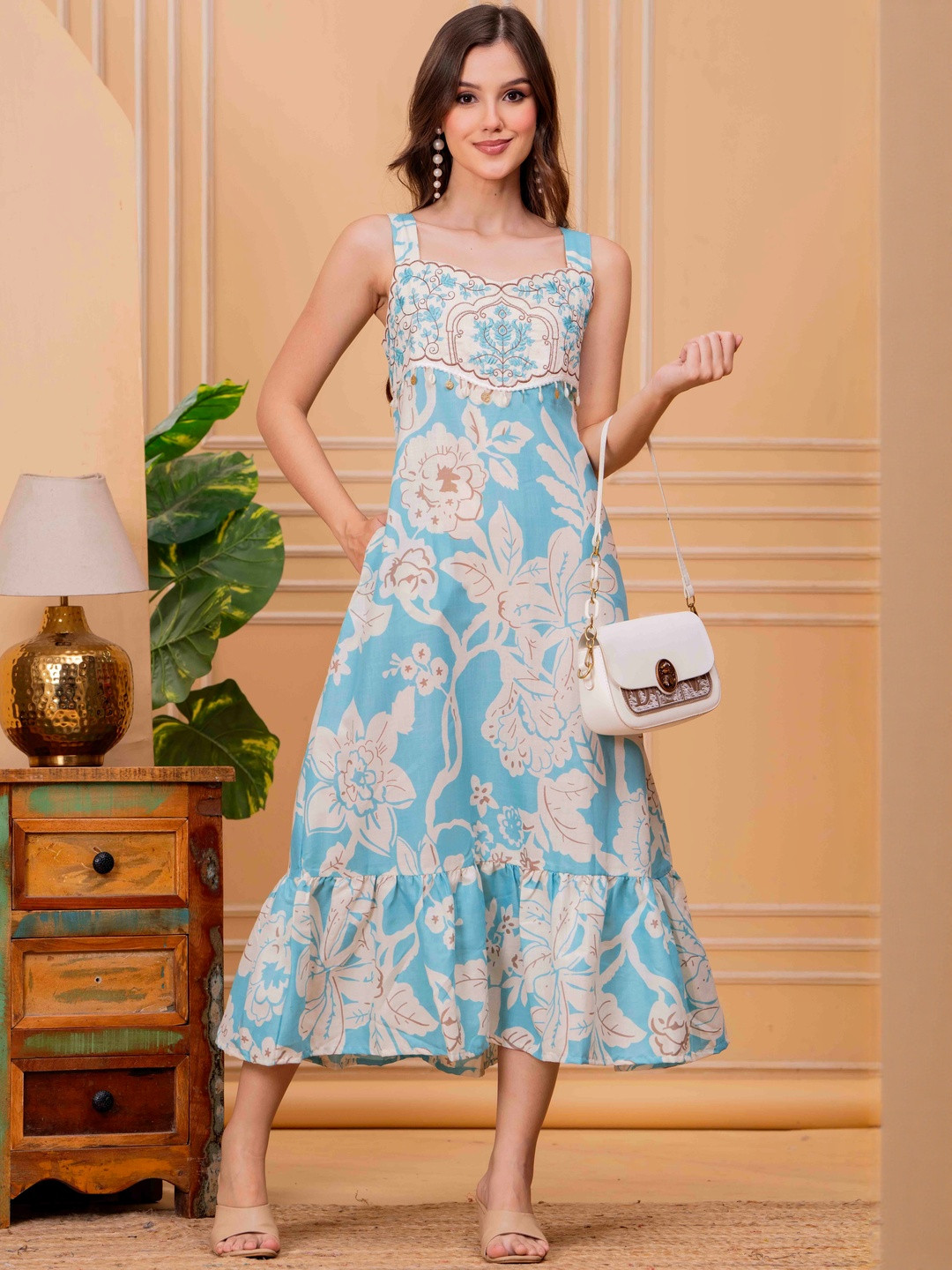 Women Teal CottonRayon Dress