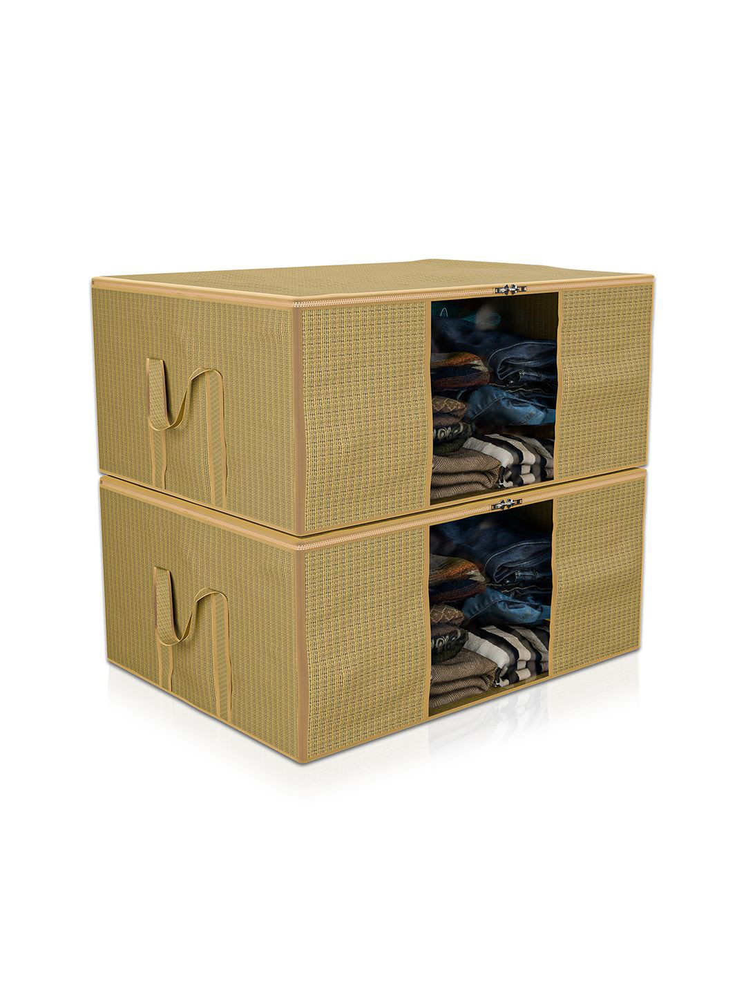 Kuber Industries Gold-Toned & Transparent 2 Pieces Blanket Cover Organisers With Zip