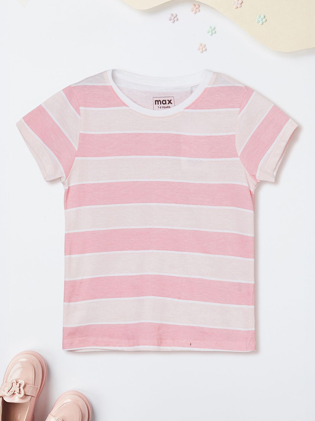 Max Girls Striped Pink T-shirt
