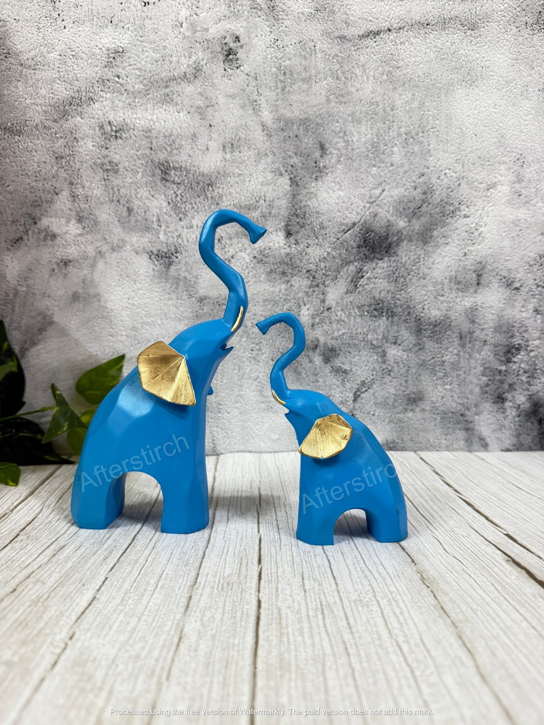 Afterstitch Set Of 2 Blue & Gold Elephant Showpiece