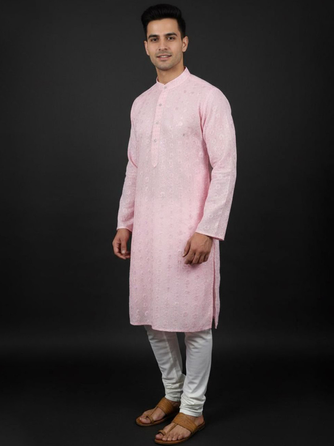 Desi Kalakar Men Woven Design Embroidered Festive Cotton Straight Kurta