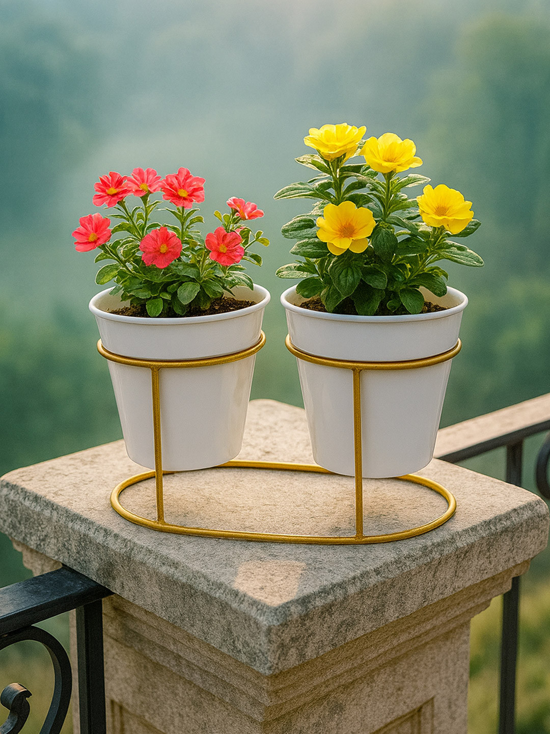 Homesake Twin Oval Planters With Metal Stand
