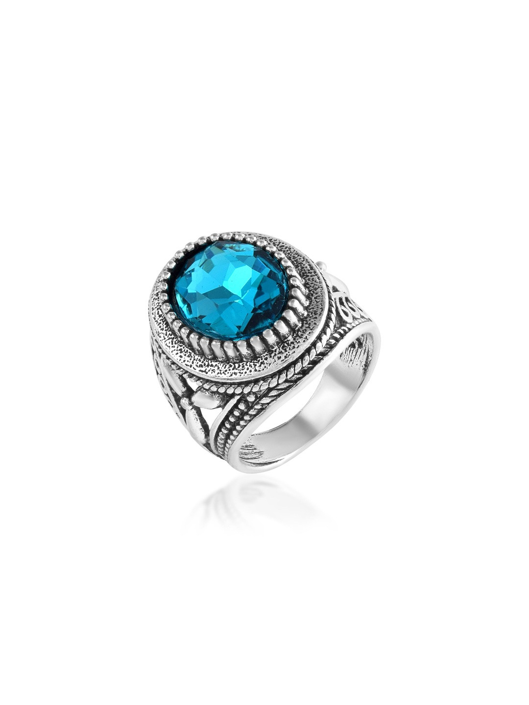DZINETRENDZ Silver plated Created Facetted Gemstone Ring