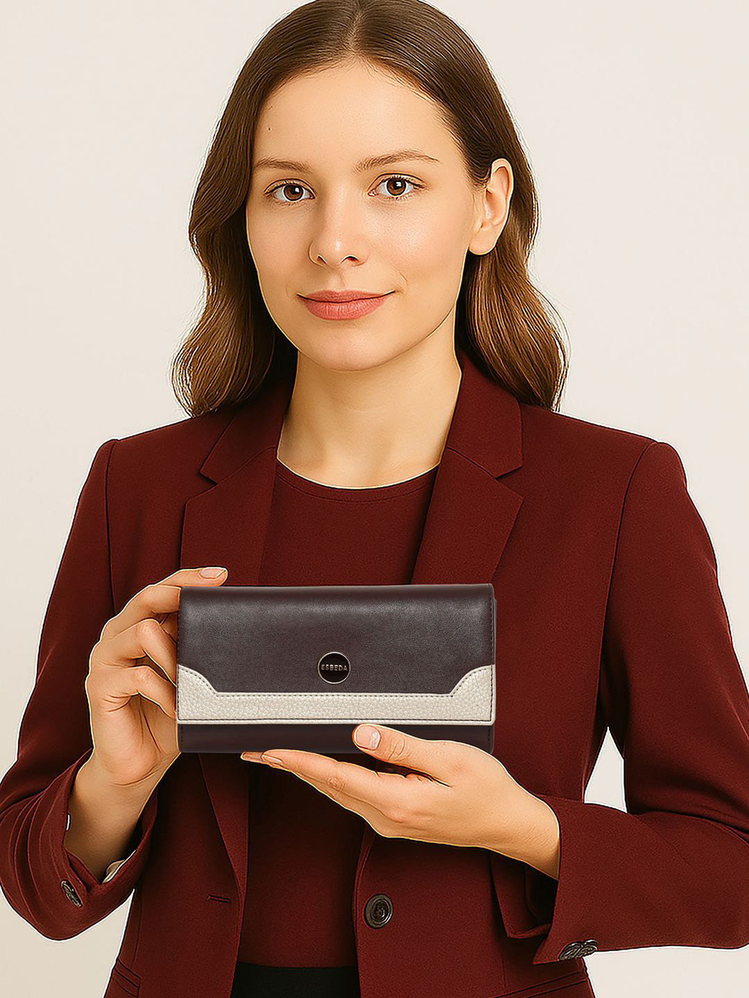 ESBEDA Women Long Two Fold Classic Bi-Tone Wallet