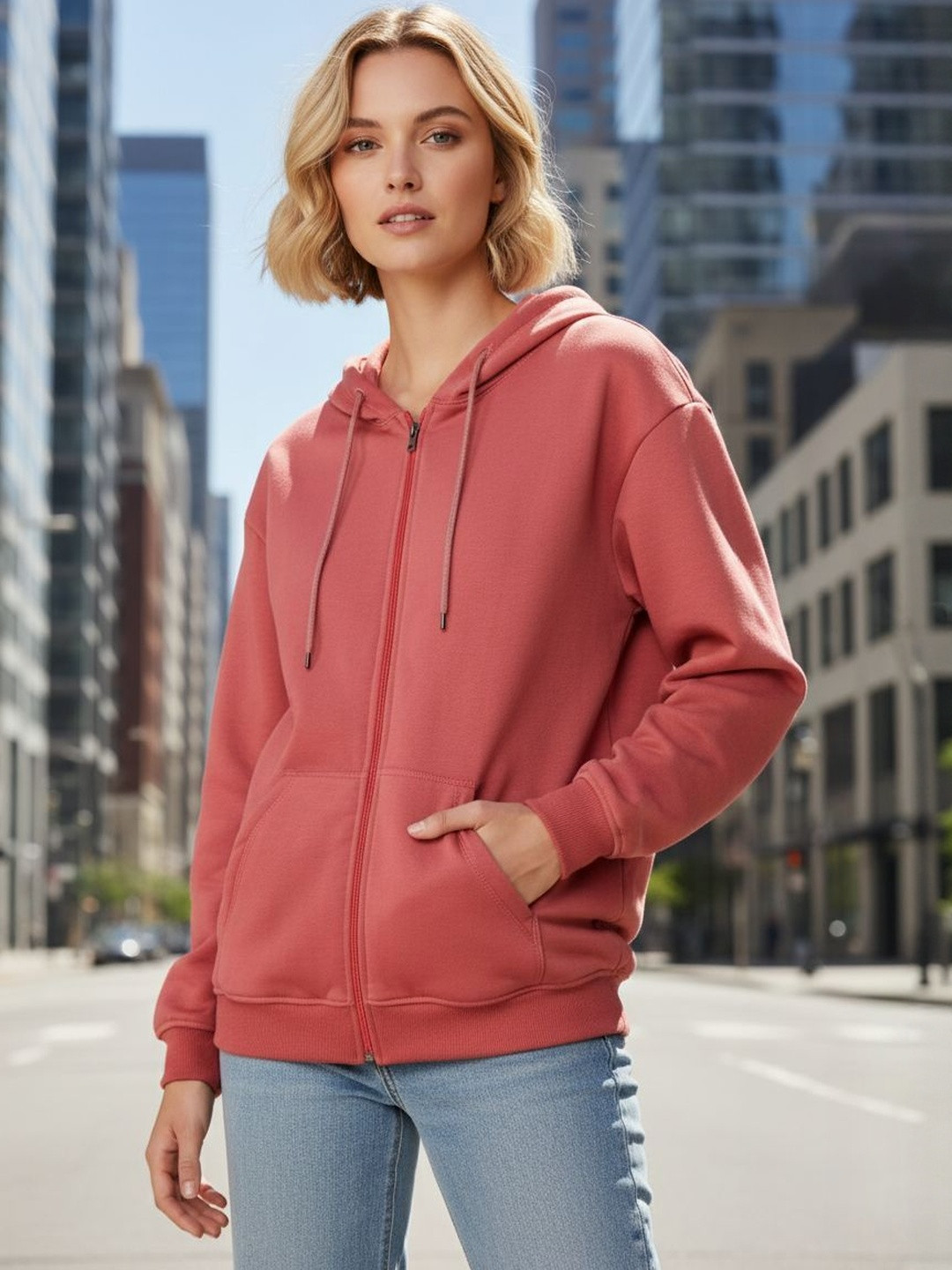 Moda Rapido Hooded Straight Front-Open Sweatshirt