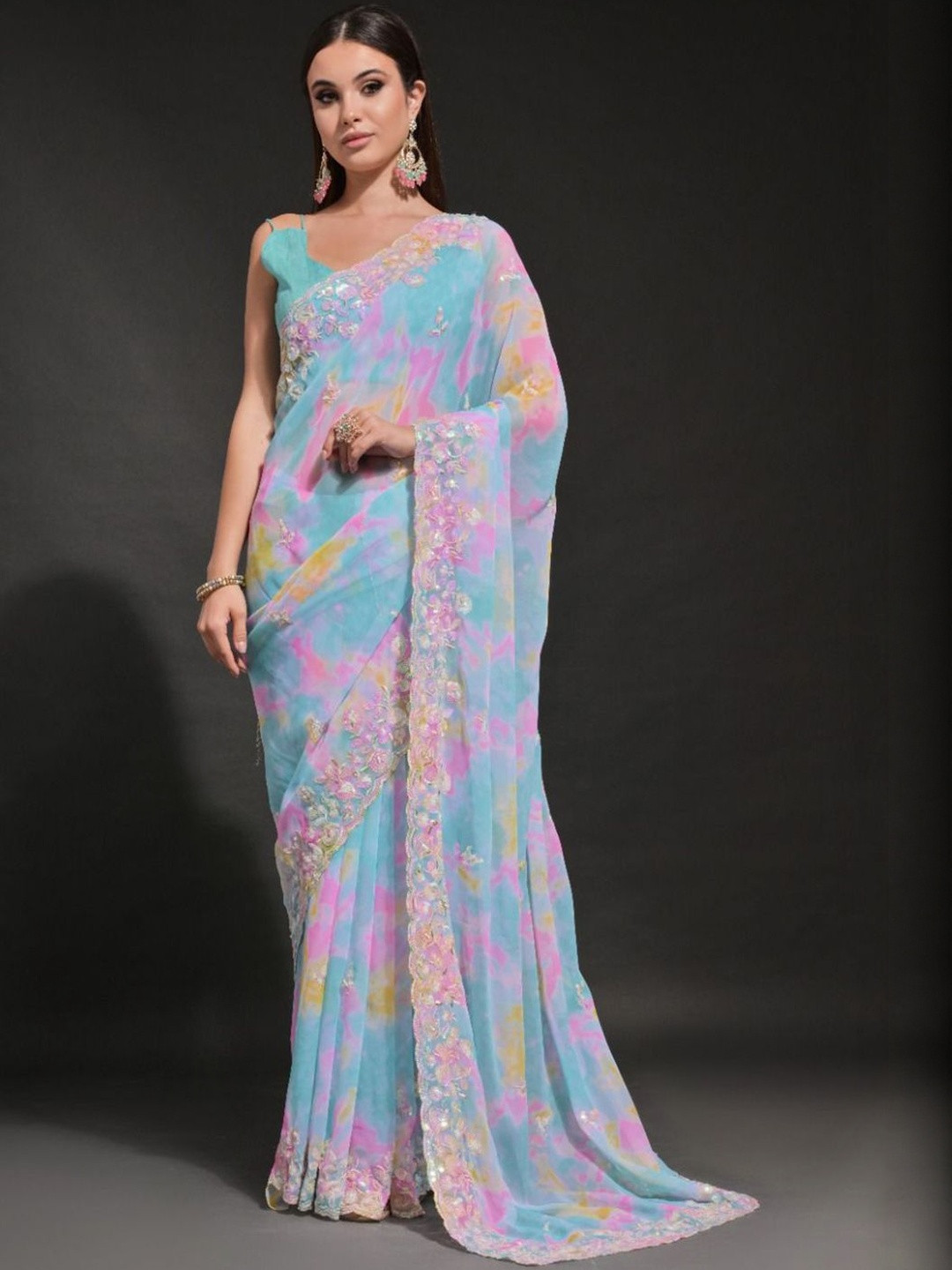 Nayanthara Trends Tie and Dye Embroidered Border Saree