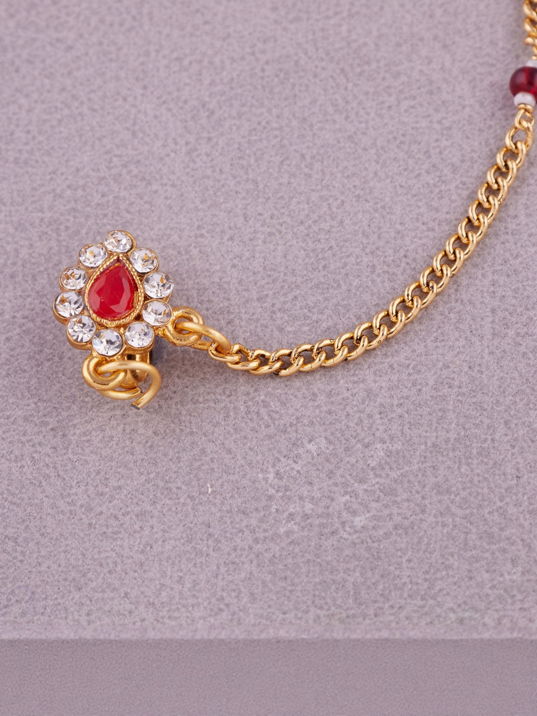 GC PREMIUM JEWELLERY Gold-Plated Cubic Zirconia Studded And Pearls Beaded Stud Nosepin