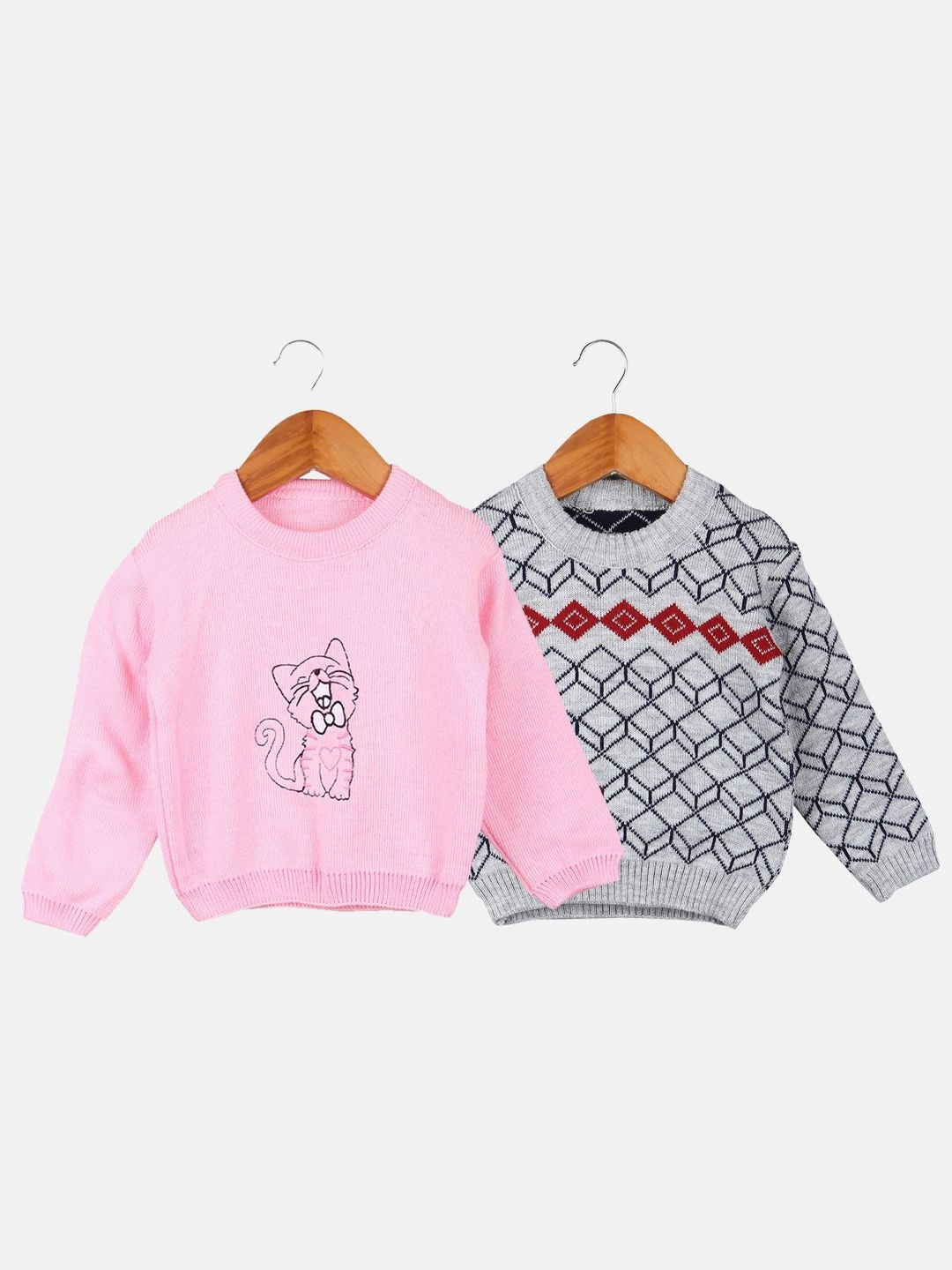 TRENDY WORLD Kids-Unisex Pack of 2 Pink Wool Printed Sweaters