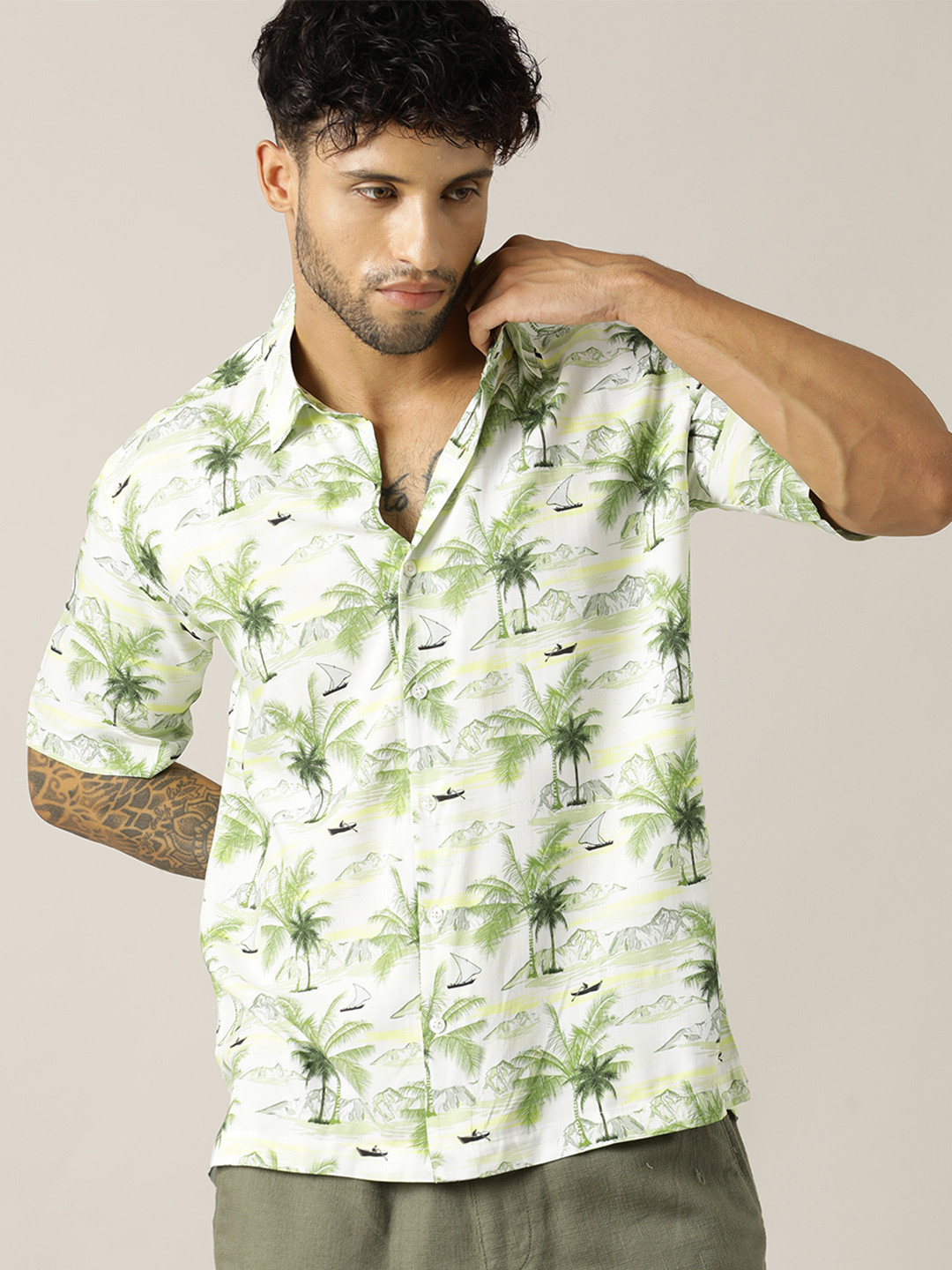 Paper Cut Relaxed Floral Printed Spread Collar Shirt