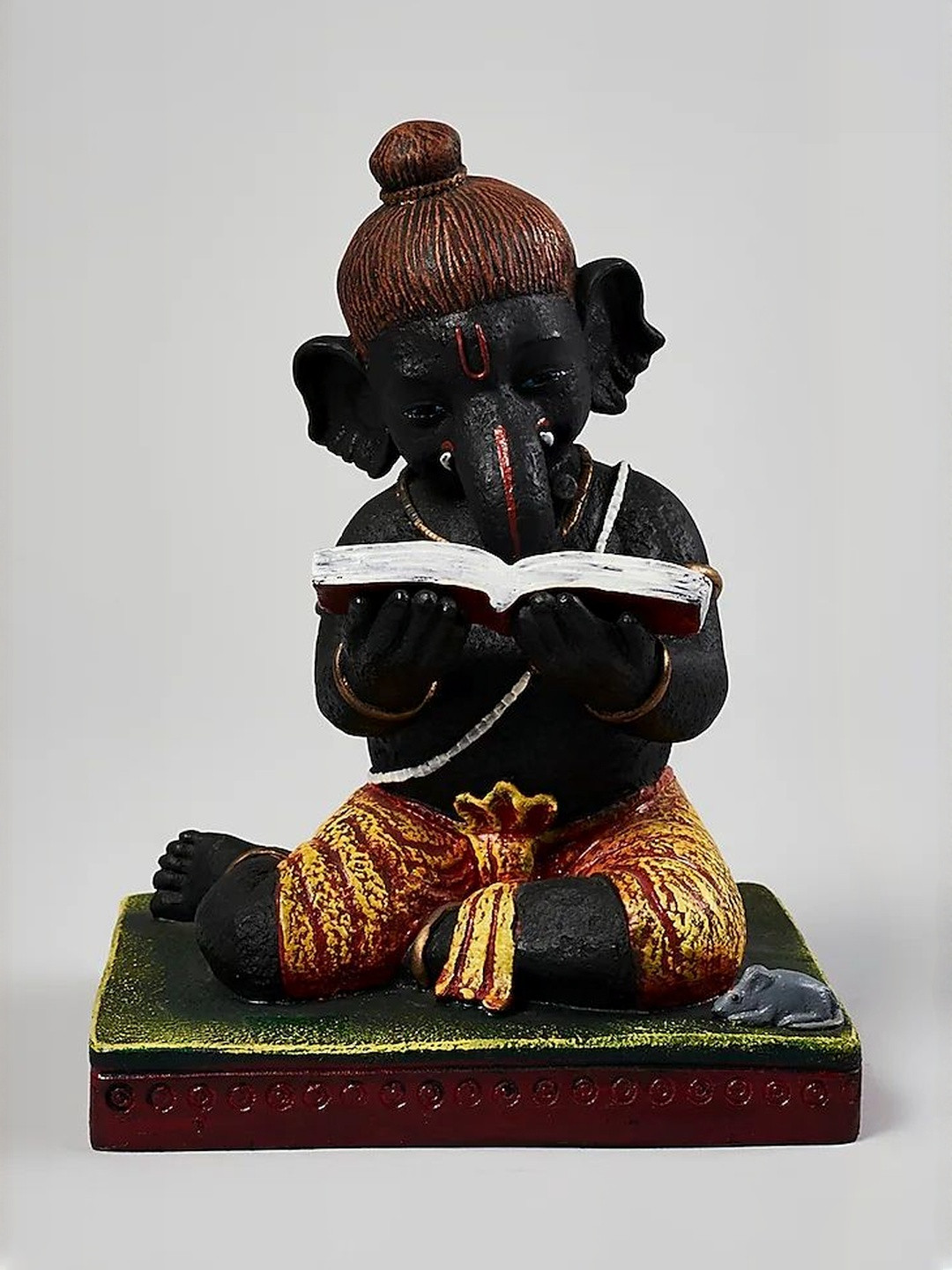 HOME DECOR BY ADITI Black & Golden Fibre Study Ganpati With Book Showpiece