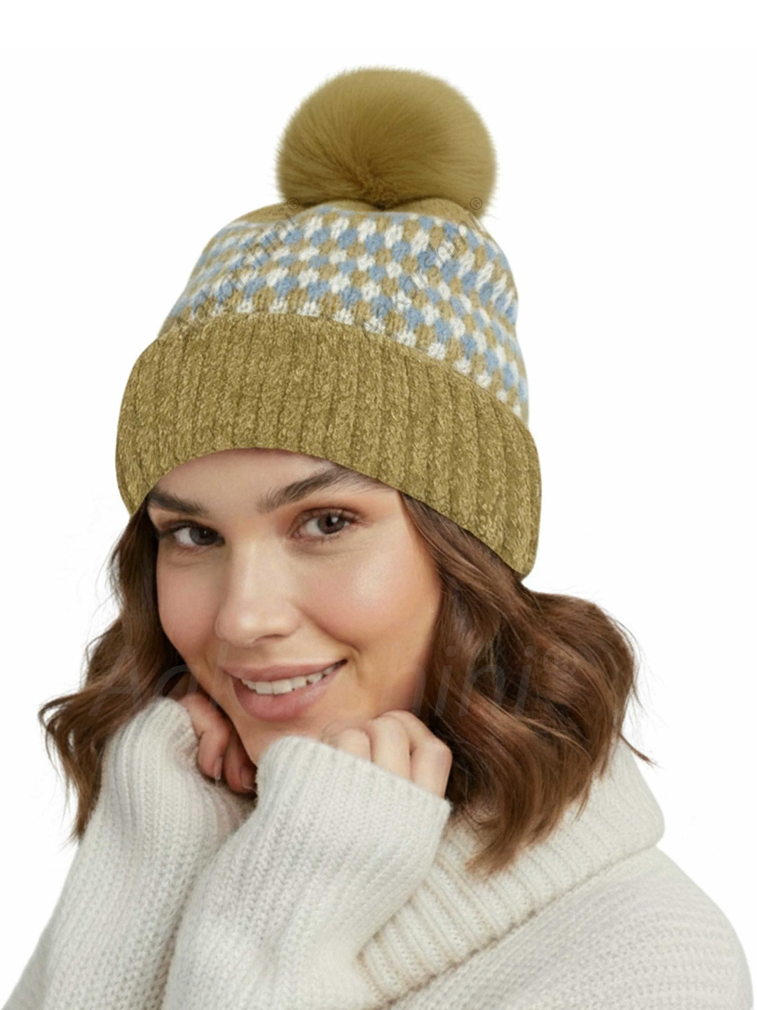 Aakarshini Women Gold Wool Self Design Beanie