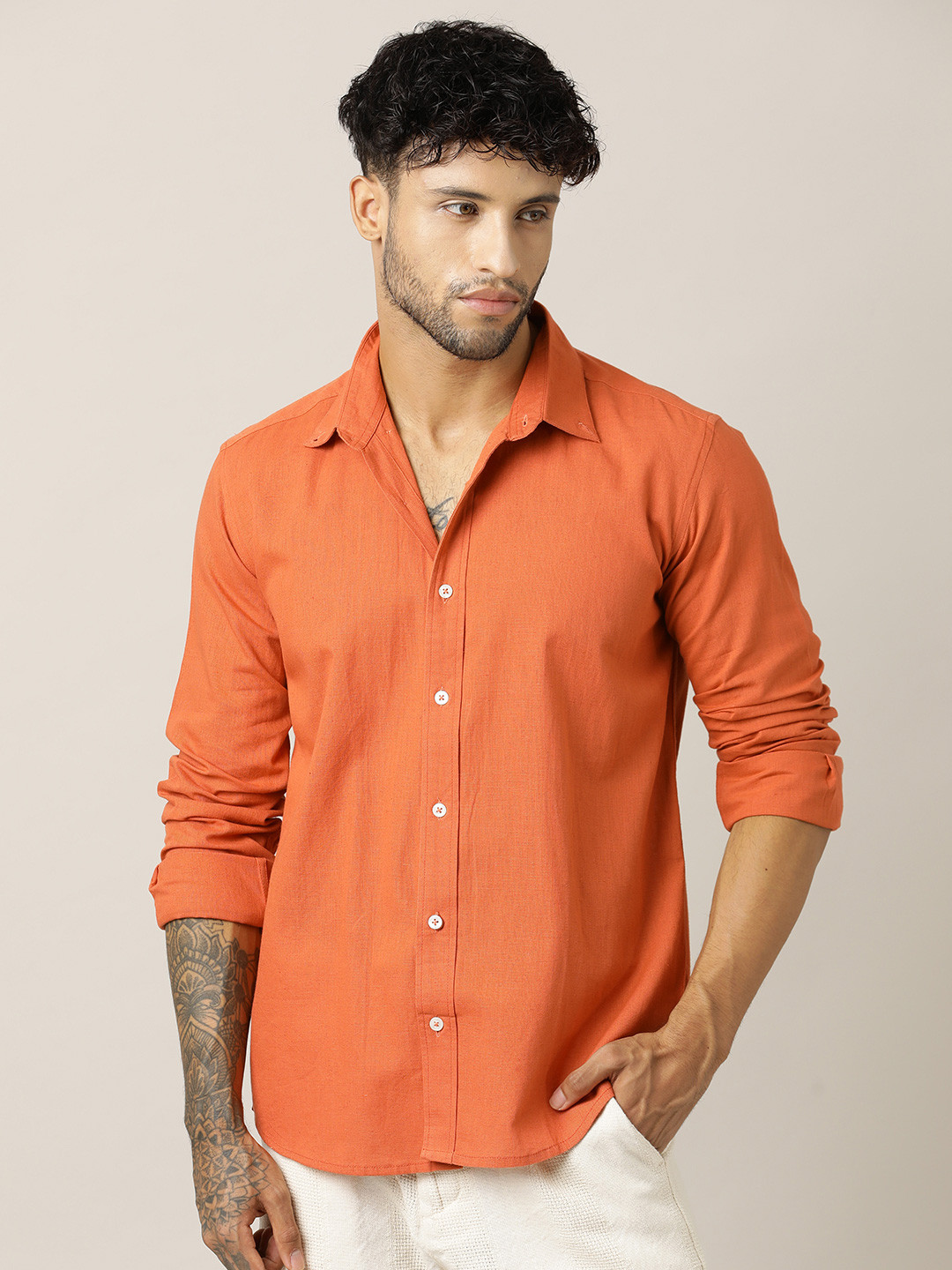 Paper Cut Men Relaxed Fit Solid Button-Down Collar Cotton Casual Shirt
