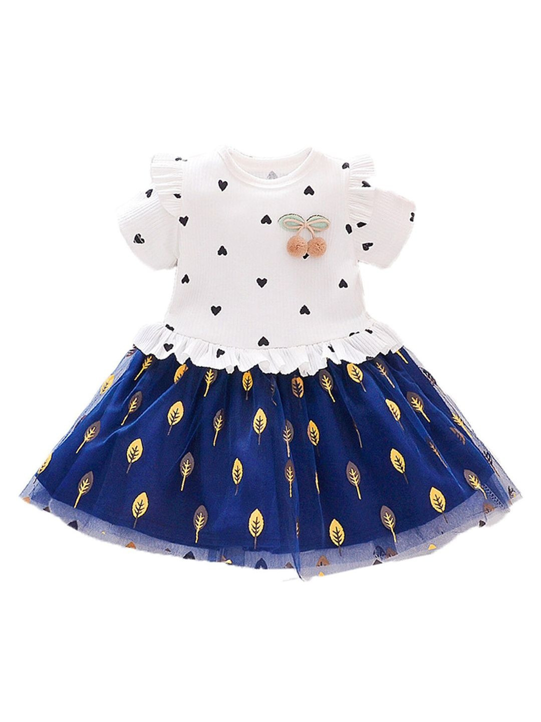 Bold N Elegant Girls Heart Flutter Sleeve Fit & Flare Dress