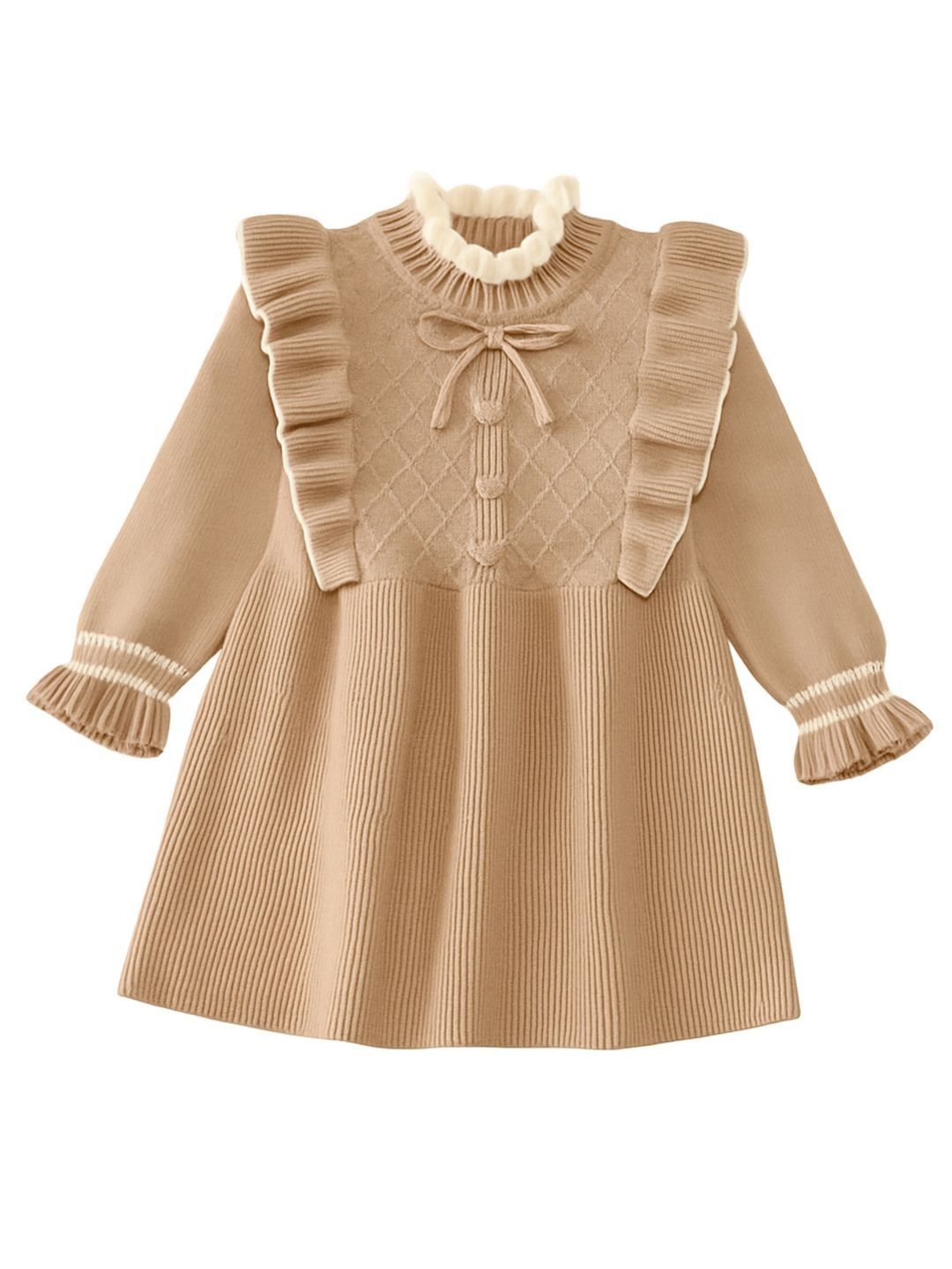 Bold N Elegant Girls Self design Puff Sleeves Bow Fit & Flare Dress