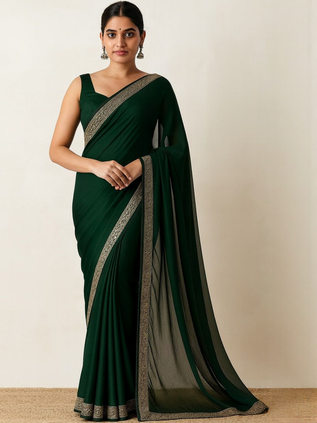 Branzios Embroidered Border Saree with Unstitched Blouse Piece