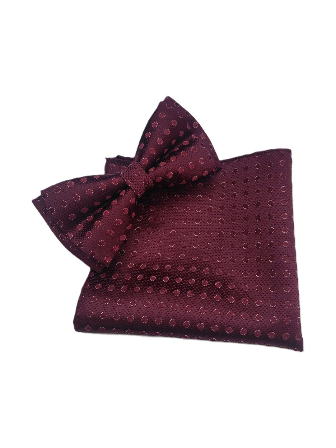 VOICI Men Burgundy 2 Pcs Self-Design Satin Bow Tie & Pocket Square