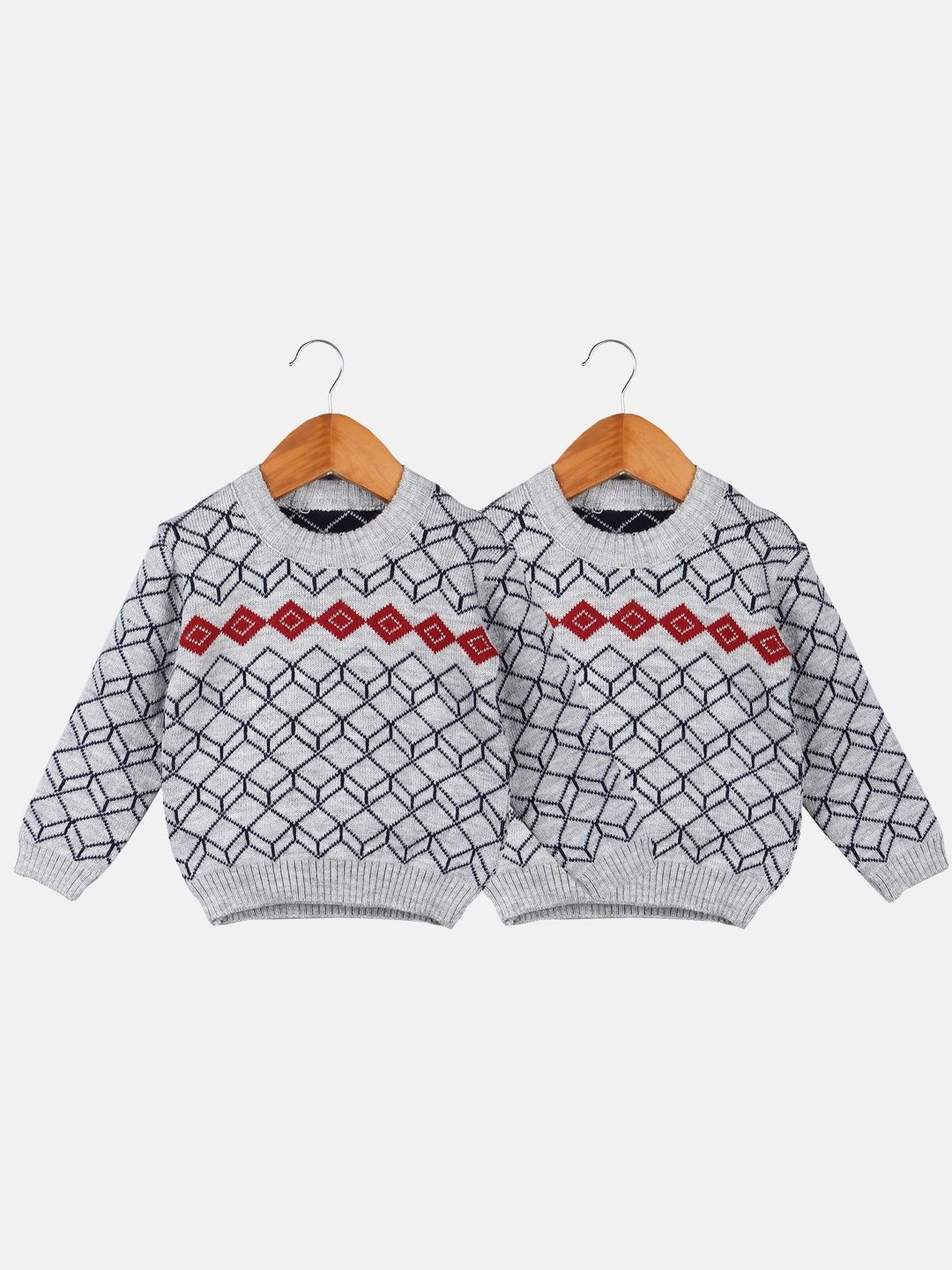 TRENDY WORLD Boys Pack of 2 Grey Wool Printed Sweaters