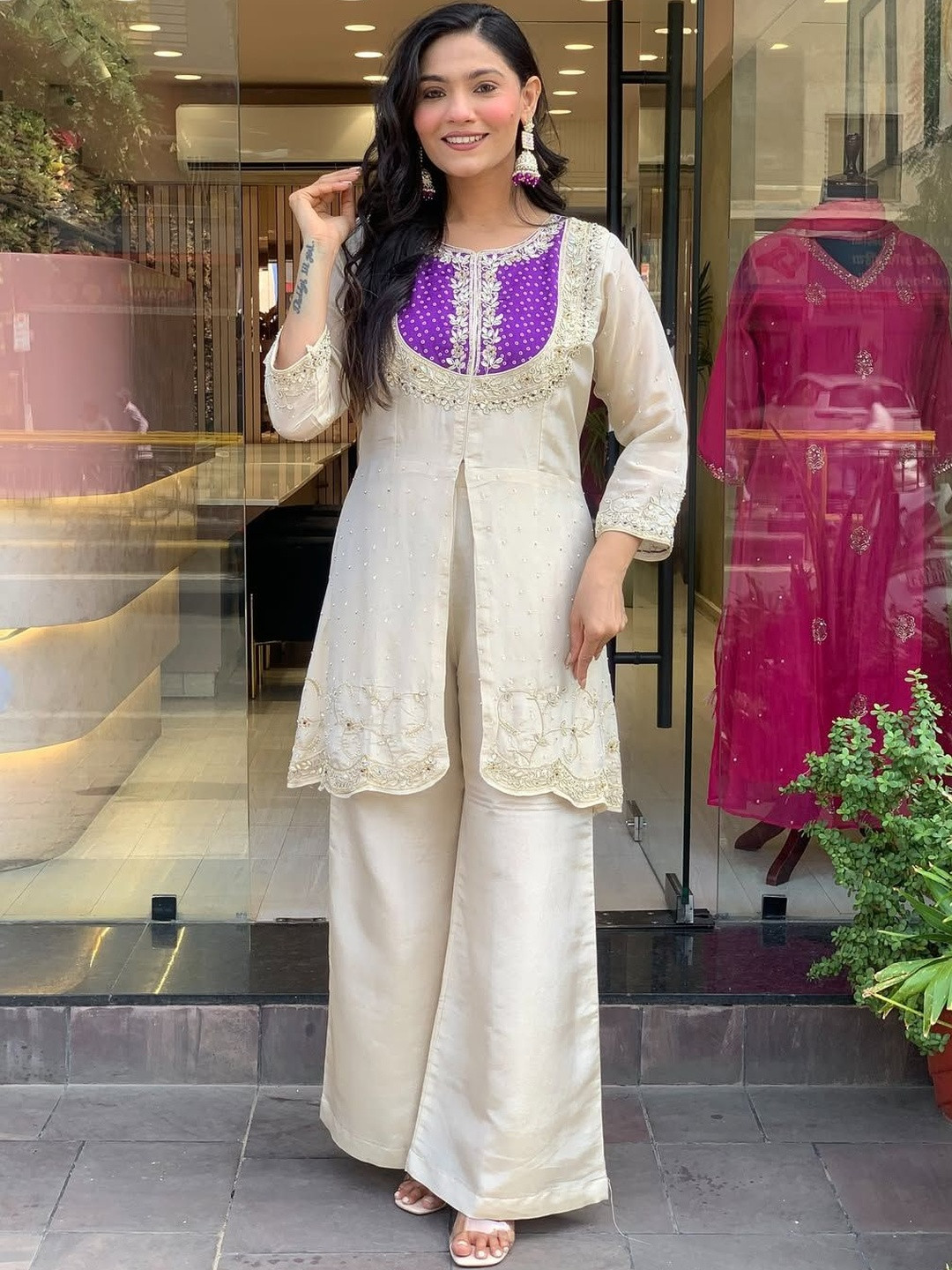 CREEPER Women Ethnic Motifs Embroidered Layered Beads and Stones Kurta with Palazzos