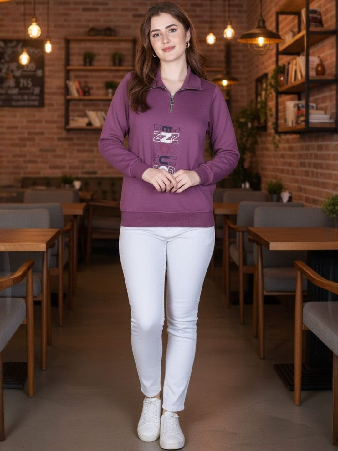 Roadster Women Mauve Fleece Printed Pullover