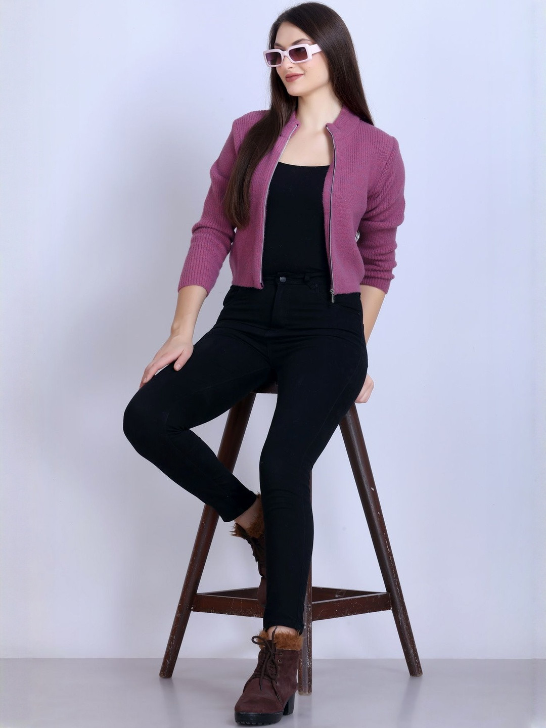 Roadster Women Mauve Wool Solid Cardigan